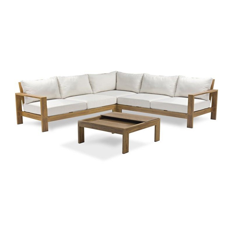 Salon de jardin d'angle - Marron - Aluminium effet bois - 5 places - M