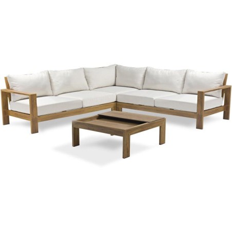 Salon de jardin d'angle - Marron - Aluminium effet bois - 5 places - M