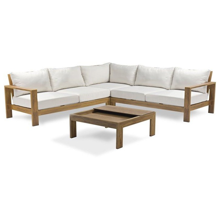 Salon de jardin d'angle - Marron - Aluminium effet bois - 5 places - Majorque