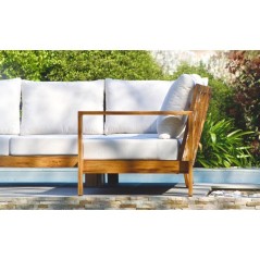 Salon de jardin d'angle - Marron - Aluminium effet bois - 5 places - M