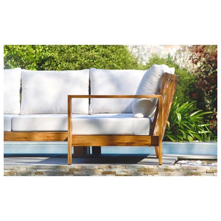 Salon de jardin d'angle - Marron - Aluminium effet bois - 5 places - Majorque
