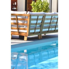 Salon de jardin d'angle - Marron - Aluminium effet bois - 5 places - M