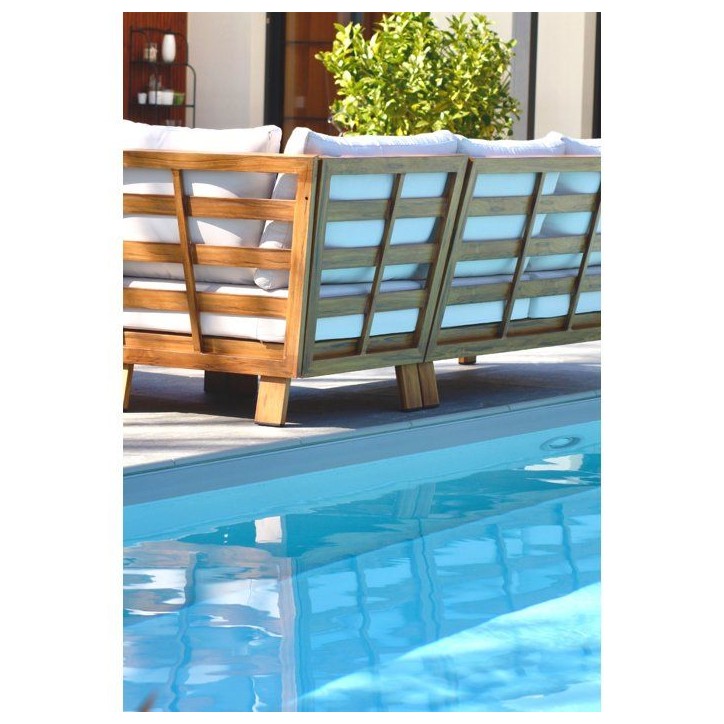 Salon de jardin d'angle - Marron - Aluminium effet bois - 5 places - Majorque