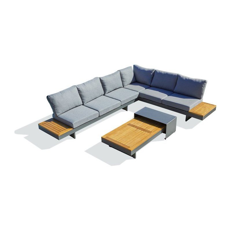 Salon de jardin d'angle - Gris anthracite - Bois d'acacia / aluminium