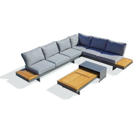 Salon de jardin d'angle - Gris anthracite - Bois d'acacia / aluminium