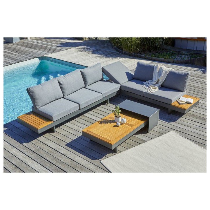 Salon de jardin d'angle - Gris anthracite - Bois d'acacia / aluminium - 6 places - Vanuatu Salon de jardin d'angle - Gris anthracite - Bois d'acacia / aluminium - 6 places - Vanuatu