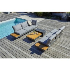 Salon de jardin d'angle - Gris anthracite - Bois d'acacia / aluminium