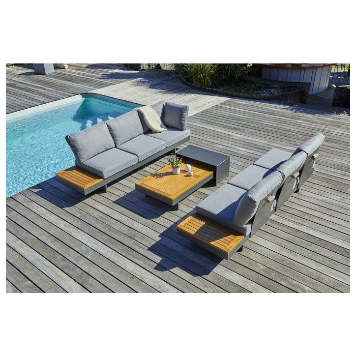 Salon de jardin d'angle - Gris anthracite - Bois d'acacia / aluminium - 6 places - Vanuatu Salon de jardin d'angle - Gris anthracite - Bois d'acacia / aluminium - 6 places - Vanuatu
