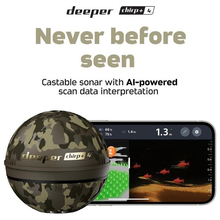 Sondeur lançable - DEEPER - CHIRP+ 4 - GPS - IA - 3 faisceaux CHIRP - portée 120 m Sondeur lançable - DEEPER - CHIRP+ 4 - GPS - IA - 3 faisceaux CHIRP - portée 120 m