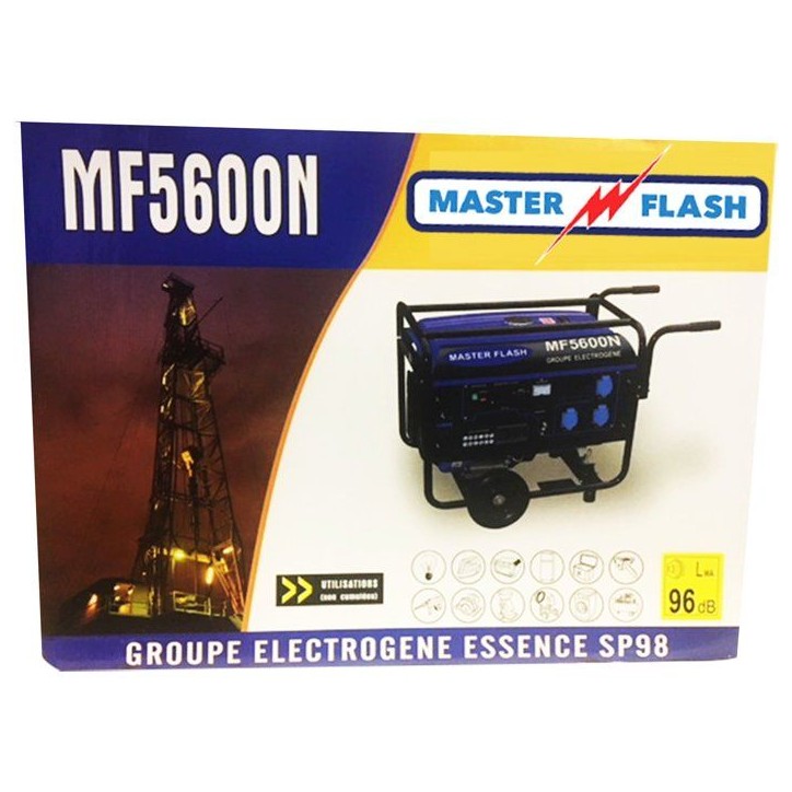 Groupe électrogene essence - MASTER FLASH - 5500 W - Chariot inclus - Monophasé - Systeme AVR - Bleu Groupe électrogene essence - MASTER FLASH - 5500 W - Chariot inclus - Monophasé - Systeme AVR - Bleu