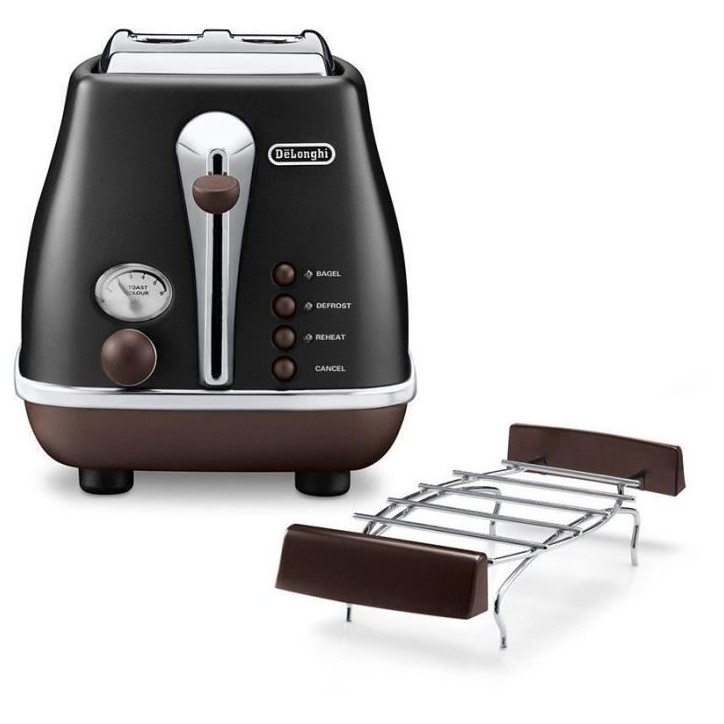 Grille-pain - DELONGHI - CTOV2103.BK - 900 W - 2 fentes - Noir mat / Chocolat Grille-pain - DELONGHI - CTOV2103.BK - 900 W - 2 fentes - Noir mat / Chocolat