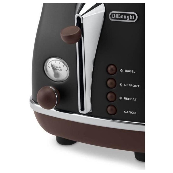 Grille-pain - DELONGHI - CTOV2103.BK - 900 W - 2 fentes - Noir mat / Chocolat Grille-pain - DELONGHI - CTOV2103.BK - 900 W - 2 fentes - Noir mat / Chocolat