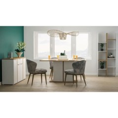 Table a manger seule ACCESS - 6 personnes - Décor chene Hamilton et blanc - L 160 x P 78 x H 90 cm - DEMEYERE