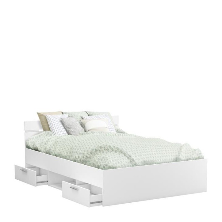 Demeyere Lit adulte MICHIGAN - 140 x 190 cm - Multiples rangements - Blanc Demeyere Lit adulte MICHIGAN - 140 x 190 cm - Multiples rangements - Blanc