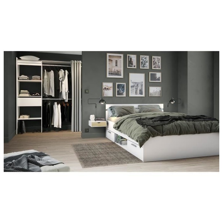 Demeyere Lit adulte MICHIGAN - 140 x 190 cm - Multiples rangements - Blanc Demeyere Lit adulte MICHIGAN - 140 x 190 cm - Multiples rangements - Blanc