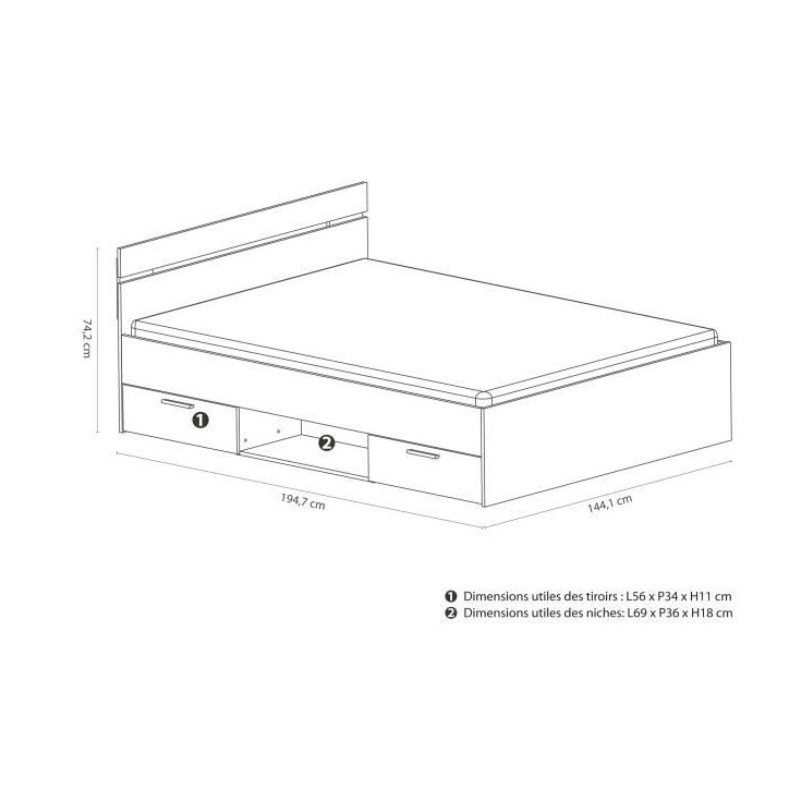 Demeyere Lit adulte MICHIGAN - 140 x 190 cm - Multiples rangements - Blanc Demeyere Lit adulte MICHIGAN - 140 x 190 cm - Multiples rangements - Blanc