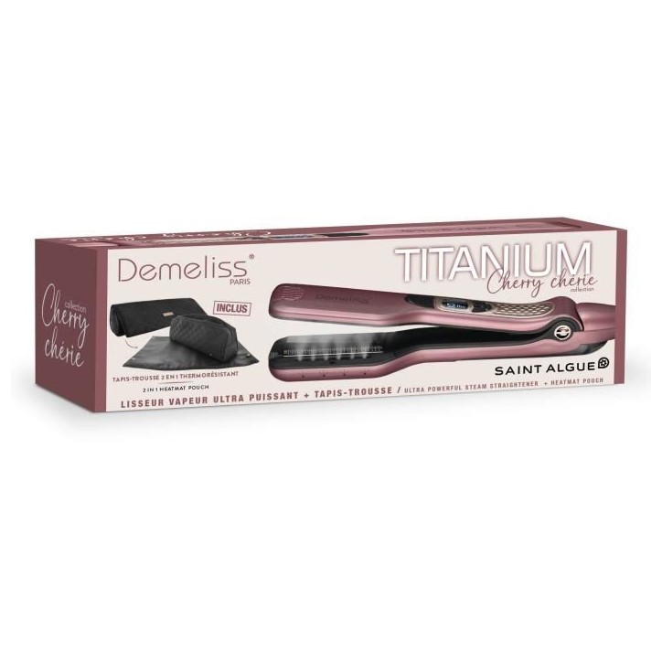 Lisseur Titanium - DEMELISS - 5 températures - 40 ml - Max 230° - Cherry Chérie Lisseur Titanium - DEMELISS - 5 températures - 40 ml - Max 230° - Cherry Chérie