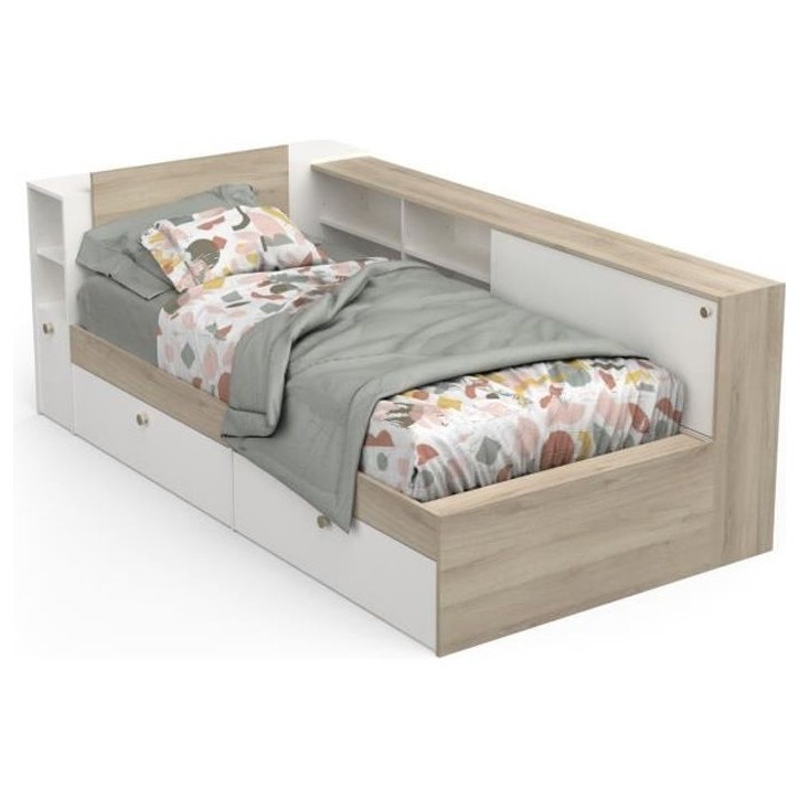 Lit enfant LIFE 1 personne - 90x190/200 - Rangements - Décor Chene et blanc - DEMEYERE - Fabriqué en France Lit enfant LIFE 1 personne - 90x190/200 - Rangements - Décor Chene et blanc - DEMEYERE - Fabriqué en France