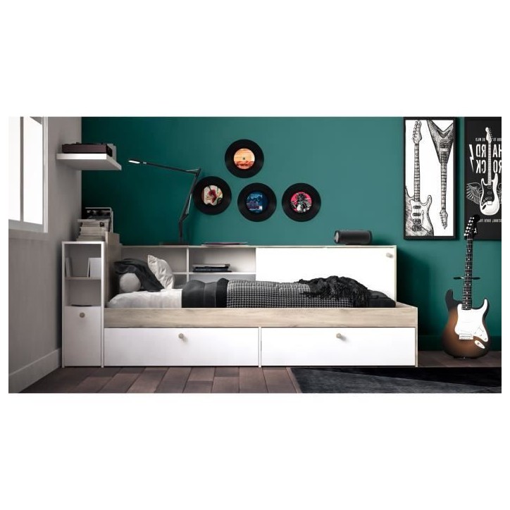 Lit enfant LIFE 1 personne - 90x190/200 - Rangements - Décor Chene et blanc - DEMEYERE - Fabriqué en France Lit enfant LIFE 1 personne - 90x190/200 - Rangements - Décor Chene et blanc - DEMEYERE - Fabriqué en France