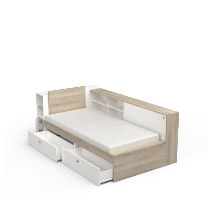 Lit enfant LIFE 1 personne - 90x190/200 - Rangements - Décor Chene et blanc - DEMEYERE - Fabriqué en France Lit enfant LIFE 1 personne - 90x190/200 - Rangements - Décor Chene et blanc - DEMEYERE - Fabriqué en France