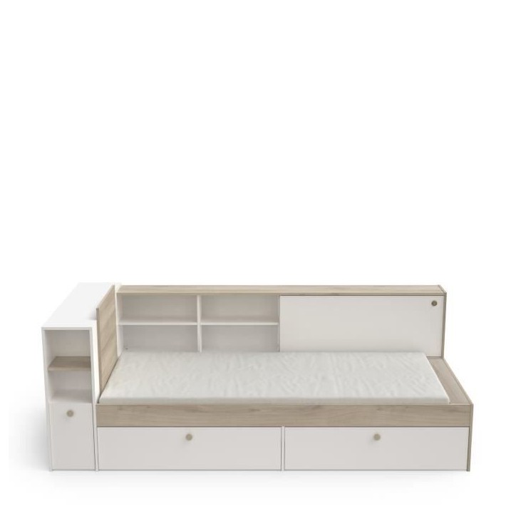 Lit enfant LIFE 1 personne - 90x190/200 - Rangements - Décor Chene et blanc - DEMEYERE - Fabriqué en France Lit enfant LIFE 1 personne - 90x190/200 - Rangements - Décor Chene et blanc - DEMEYERE - Fabriqué en France
