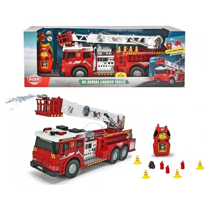 Dickie Camion de pompiers télécommandé a échelle extensible rouge – sons, lumieres et projection d'eau Dickie Camion de pompiers télécommandé a échelle extensible rouge – sons, lumieres et projection d'eau