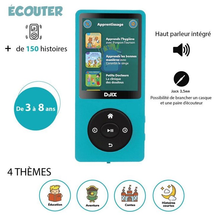 Baladeur a histoire - D-JIX- M-STORYKIDS - 2,4 - + de 150 histoires intégrées - Autonomie 25h - Bluetooth - 4GB - 300 mAh - US Baladeur a histoire - D-JIX- M-STORYKIDS - 2,4 - + de 150 histoires intégrées - Autonomie 25h - Bluetooth - 4GB - 300 mAh - US