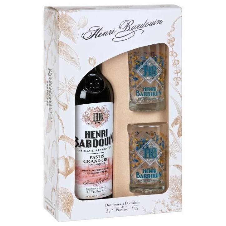 Henri Bardouin Pastis - Apéritif anisé - 45,0% Vol. - 70 cl + 2 verres