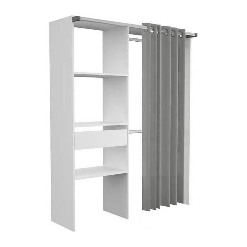 Dressing ARTIC avec rideau - Blanc - 1 colonne + 2 penderies + 1 tiroi Dressing ARTIC avec rideau - Blanc - 1 colonne + 2 penderies + 1 tiroi