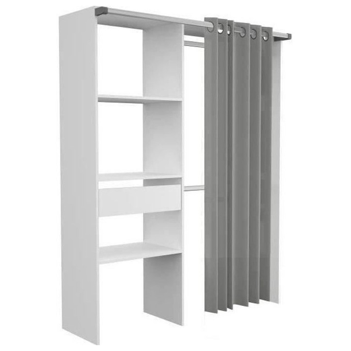 Dressing ARTIC avec rideau - Blanc - 1 colonne + 2 penderies + 1 tiroir - EKIPA Dressing ARTIC avec rideau - Blanc - 1 colonne + 2 penderies + 1 tiroir - EKIPA