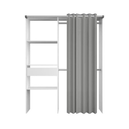 Dressing ARTIC avec rideau - Blanc - 1 colonne + 2 penderies + 1 tiroir - EKIPA