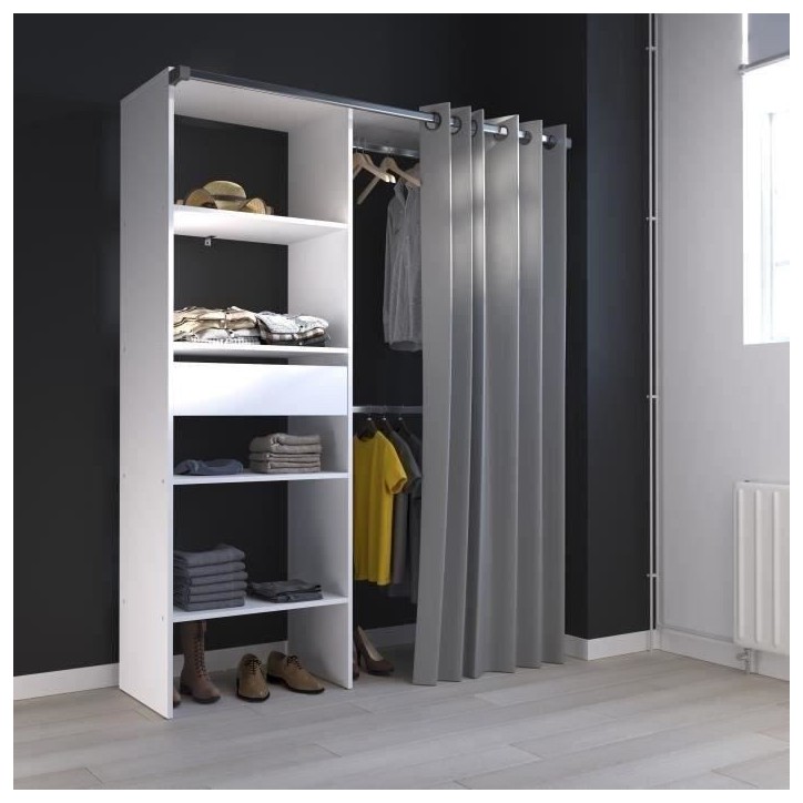 Dressing ARTIC avec rideau - Blanc - 1 colonne + 2 penderies + 1 tiroir - EKIPA Dressing ARTIC avec rideau - Blanc - 1 colonne + 2 penderies + 1 tiroir - EKIPA