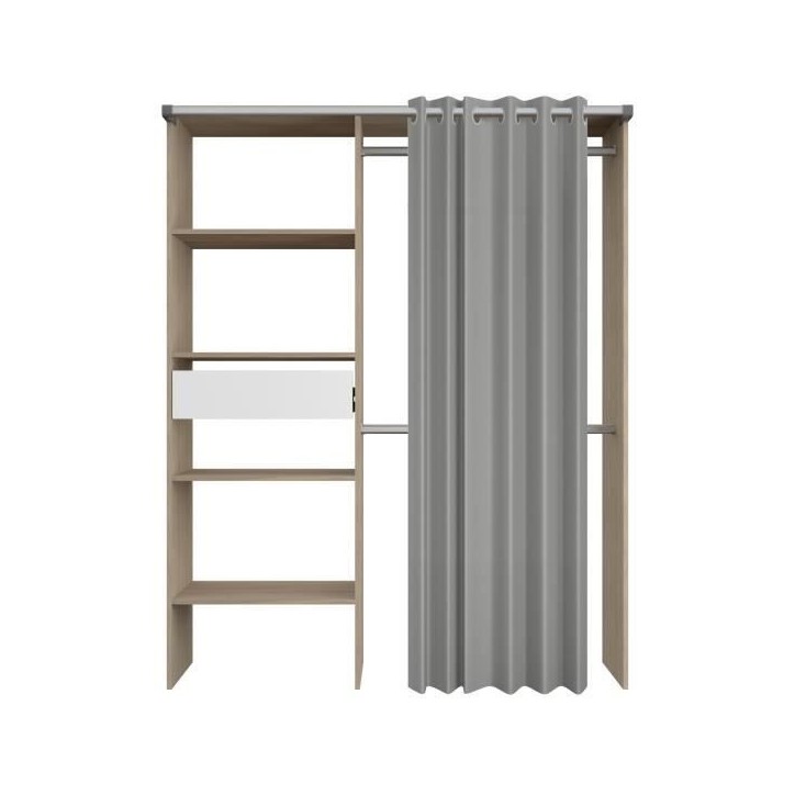 Kit dressing ARTIC avec rideau - Décor Chene - 1 colonne + 2 penderies + 1 tiroir - L 143,5 X P 48 X H 181,9 cm - EKIPA Kit dressing ARTIC avec rideau - Décor Chene - 1 colonne + 2 penderies + 1 tiroir - L 143,5 X P 48 X H 181,9 cm - EKIPA
