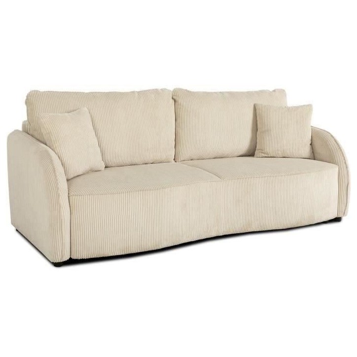 Canapé convertible 3 places - BARI - Velours cotelé - Perle - Coffre de rangement - 215 x 89 x 100 cm Canapé convertible 3 places - BARI - Velours cotelé - Perle - Coffre de rangement - 215 x 89 x 100 cm