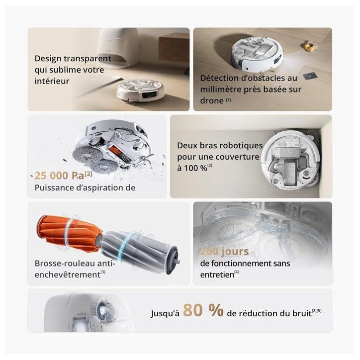 DJI ROMO A - Robot Aspirateur Laveur avec Station - Robot Transparent - 25 000 Pa - Détection au millimetre - 200 j sans Entret DJI ROMO A - Robot Aspirateur Laveur avec Station - Robot Transparent - 25 000 Pa - Détection au millimetre - 200 j sans Entret