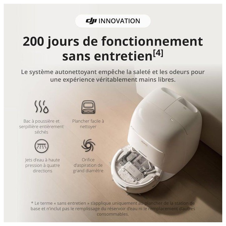 DJI ROMO A - Robot Aspirateur Laveur avec Station - Robot Transparent - 25 000 Pa - Détection au millimetre - 200 j sans Entret DJI ROMO A - Robot Aspirateur Laveur avec Station - Robot Transparent - 25 000 Pa - Détection au millimetre - 200 j sans Entret
