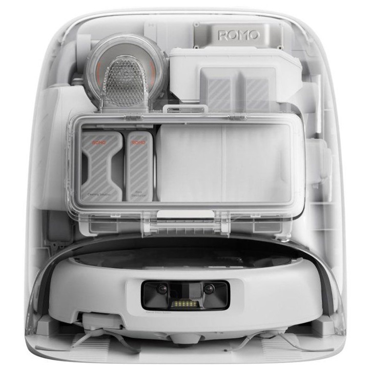 DJI ROMO P - Robot Aspirateur Laveur avec Station - Design Transparent - 25 000 Pa - Détection au millimetre - 200 j sans Entre DJI ROMO P - Robot Aspirateur Laveur avec Station - Design Transparent - 25 000 Pa - Détection au millimetre - 200 j sans Entre