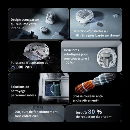DJI ROMO P - Robot Aspirateur Laveur avec Station - Design Transparent - 25 000 Pa - Détection au millimetre - 200 j sans Entre