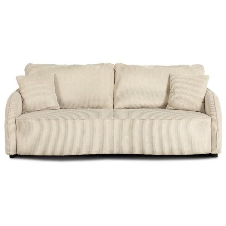 Canapé convertible 3 places - BARI - Velours cotelé - Perle - Coffre de rangement - 215 x 89 x 100 cm Canapé convertible 3 places - BARI - Velours cotelé - Perle - Coffre de rangement - 215 x 89 x 100 cm