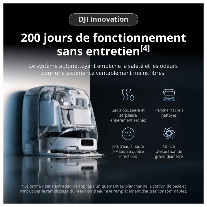 DJI ROMO P - Robot Aspirateur Laveur avec Station - Design Transparent - 25 000 Pa - Détection au millimetre - 200 j sans Entre DJI ROMO P - Robot Aspirateur Laveur avec Station - Design Transparent - 25 000 Pa - Détection au millimetre - 200 j sans Entre