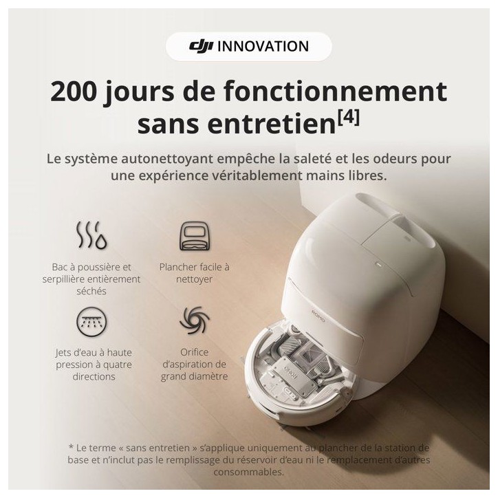 DJI ROMO S - Robot Aspirateur Laveur avec Station - 25 000 Pa - Détection de Niveau Drone - 200 Jours sans Maintenance DJI ROMO S - Robot Aspirateur Laveur avec Station - 25 000 Pa - Détection de Niveau Drone - 200 Jours sans Maintenance