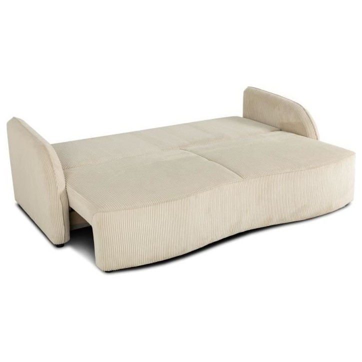 Canapé convertible 3 places - BARI - Velours cotelé - Perle - Coffre de rangement - 215 x 89 x 100 cm Canapé convertible 3 places - BARI - Velours cotelé - Perle - Coffre de rangement - 215 x 89 x 100 cm