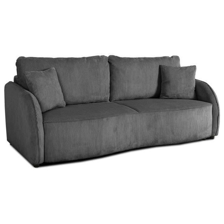 Canapé convertible 3 places - BARI - Velours cotelé - Anthracite - Coffre de rangement - 215 x 89 x 100 cm