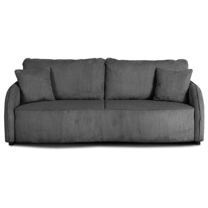 Canapé convertible 3 places - BARI - Velours cotelé - Anthracite - Coffre de rangement - 215 x 89 x 100 cm
