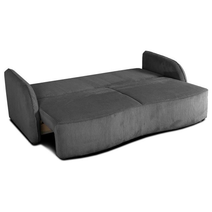 Canapé convertible 3 places - BARI - Velours cotelé - Anthracite - Coffre de rangement - 215 x 89 x 100 cm