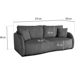 Canapé convertible 3 places - BARI - Velours cotelé - Anthracite - C