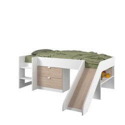 PARISOT SLIDE - Lit toboggan enfant - Décor Blanc et Chene Jackson -