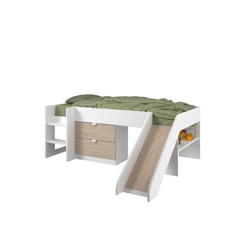 PARISOT SLIDE - Lit toboggan enfant - Décor Blanc et Chene Jackson -