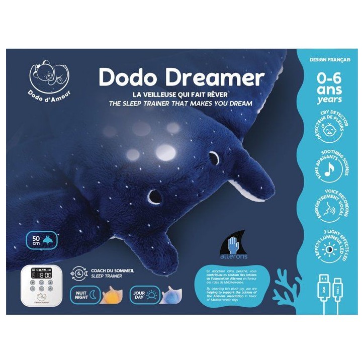Peluche veilleuse - Raie dodo dreamer - DODO D'AMOUR - 141532 - Sleep trainer - Des la naissance Peluche veilleuse - Raie dodo dreamer - DODO D'AMOUR - 141532 - Sleep trainer - Des la naissance