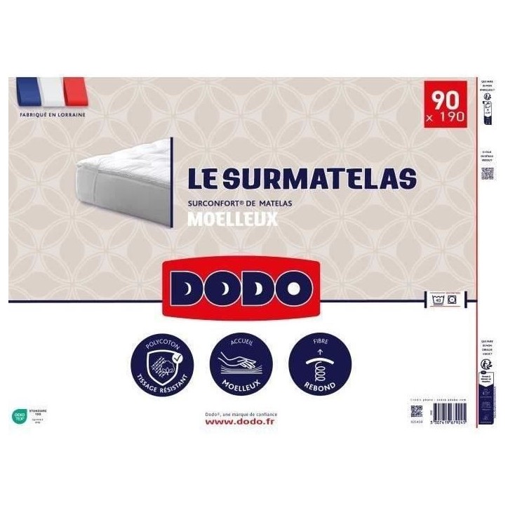 Surmatelas DODO - Moelleux - 90 x 190 cm - Blanc Surmatelas DODO - Moelleux - 90 x 190 cm - Blanc